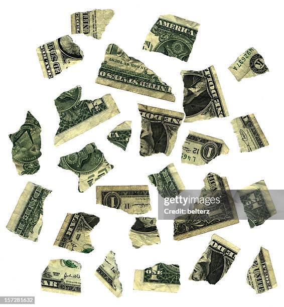 damaged dollars - torn money stock pictures, royalty-free photos & images
