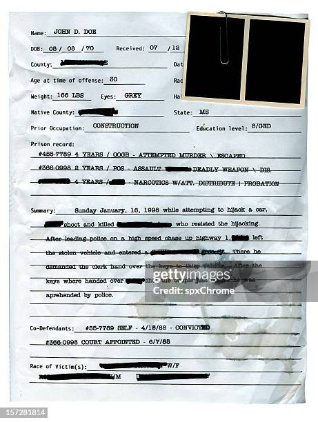 policía registro con mugshots blanco - crimen fotografías e imágenes de stock