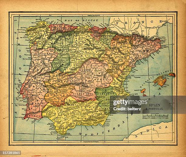 スペインポルトガル&ヴィンテージマップ - spanish basque country ストックフォトと画像