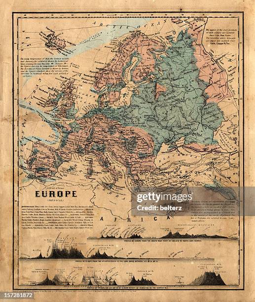 alte karte von europa - dänemark irland stock-fotos und bilder