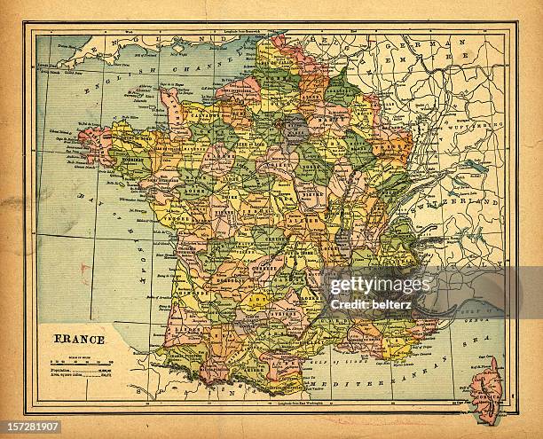 retro map of france - monaco map stock pictures, royalty-free photos & images