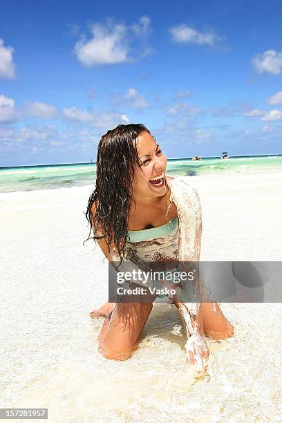 playing in the sand 02 - cuba beach stock pictures, royalty-free photos & images