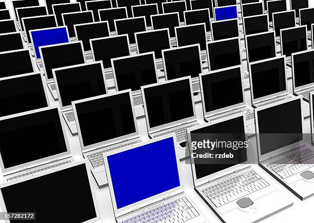 laptops - computer network - laptops in a row stock pictures, royalty-free photos & images