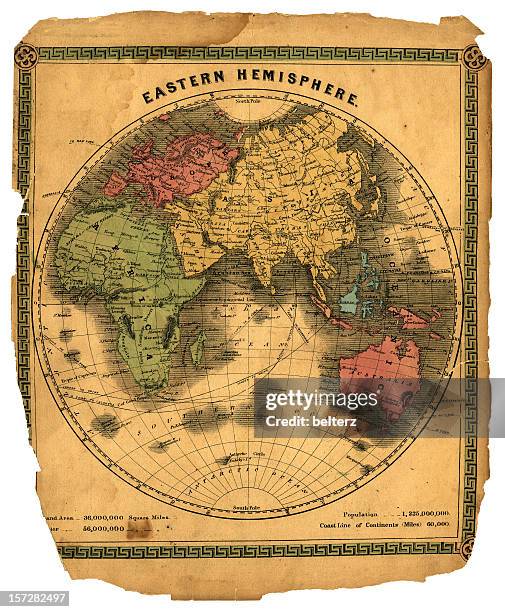 eastern hemisphere globe map - map of eastern hemisphere stock pictures, royalty-free photos & images