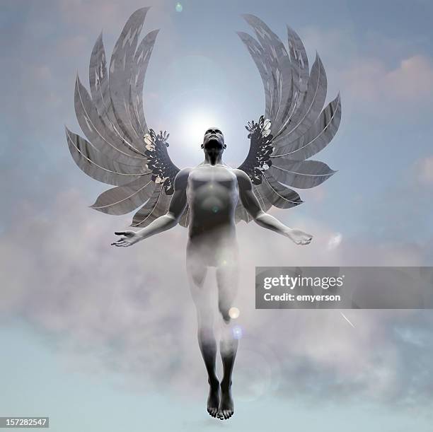 heavenward angel - man angel wings stock pictures, royalty-free photos & images