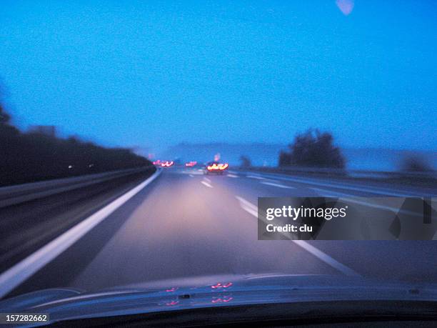 foggy dangereous driving on the german autobahn - tired driver stock pictures, royalty-free photos & images