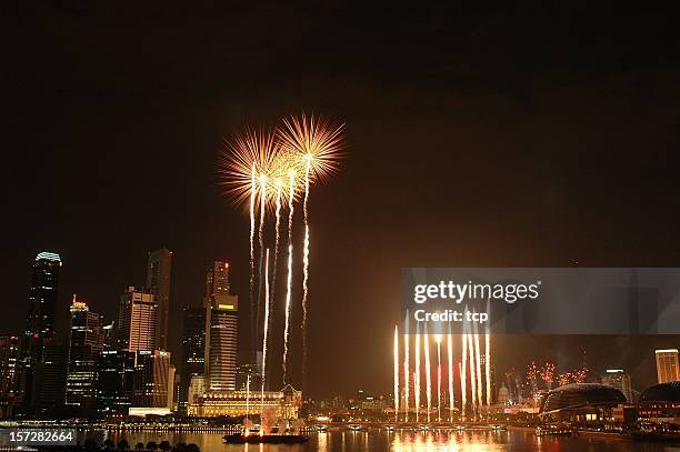 fuegos artificiales en singapur (2005 - distancia media fotografías e imágenes de stock
