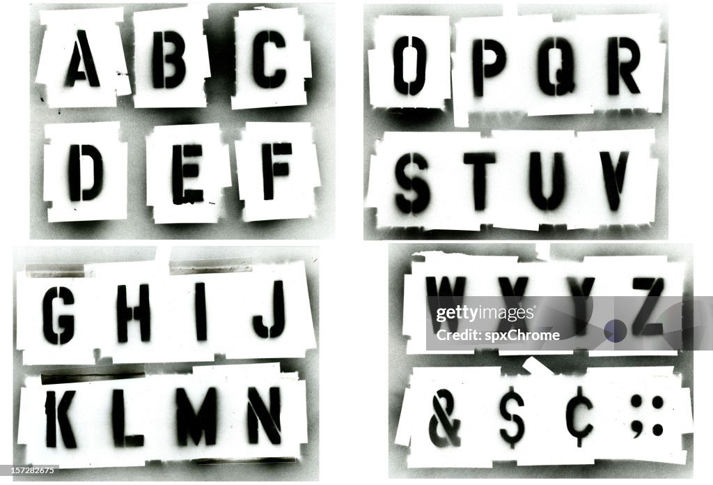 Black spray painted stencil alphabet set