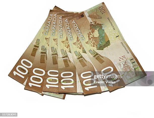 currency - canadian hundreds - canadese valuta stockfoto's en -beelden