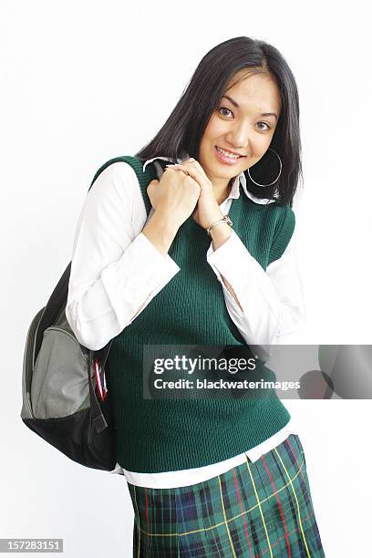 back to school. - girls in plaid skirts stock pictures, royalty-free photos & images
