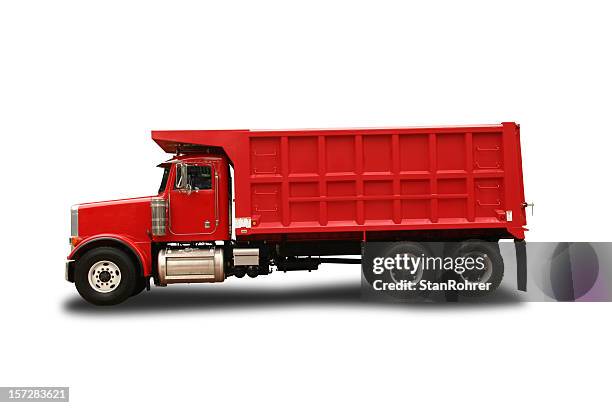 peterbult red toy dump truck isolated on white background - dumper truck stock pictures, royalty-free photos & images