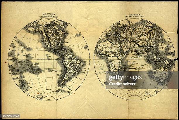 retro world map (high res) - longitude stock pictures, royalty-free photos & images
