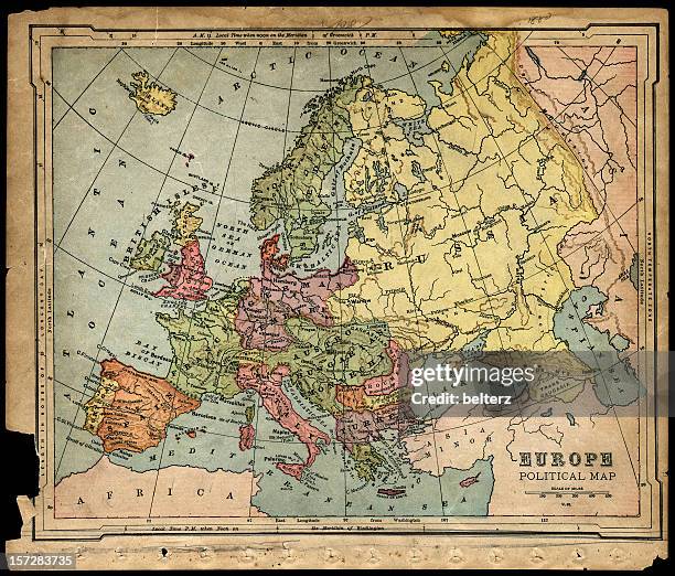 old 1800 europa mapa político - mapa portugal imagens e fotografias de stock