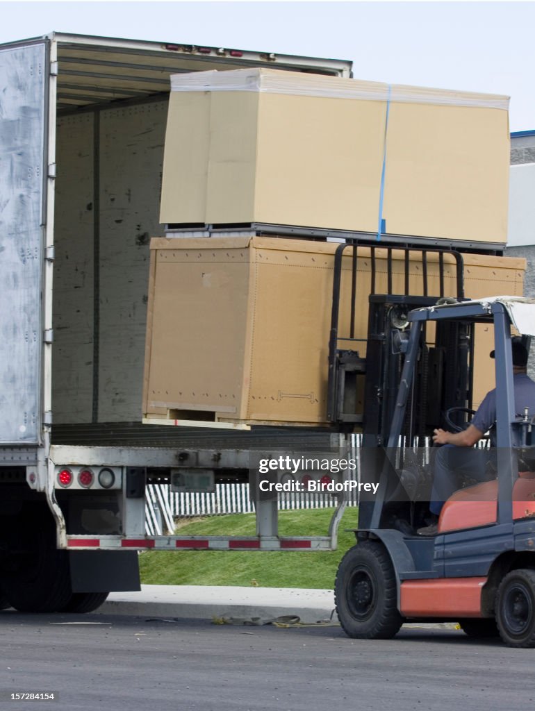 Unloading Large Box Crates, with Forklift.