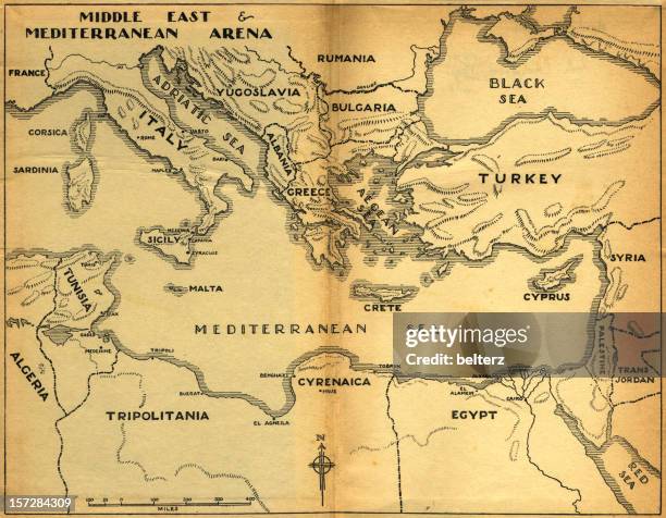 middle east & mediterranean old map - scg stock pictures, royalty-free photos & images