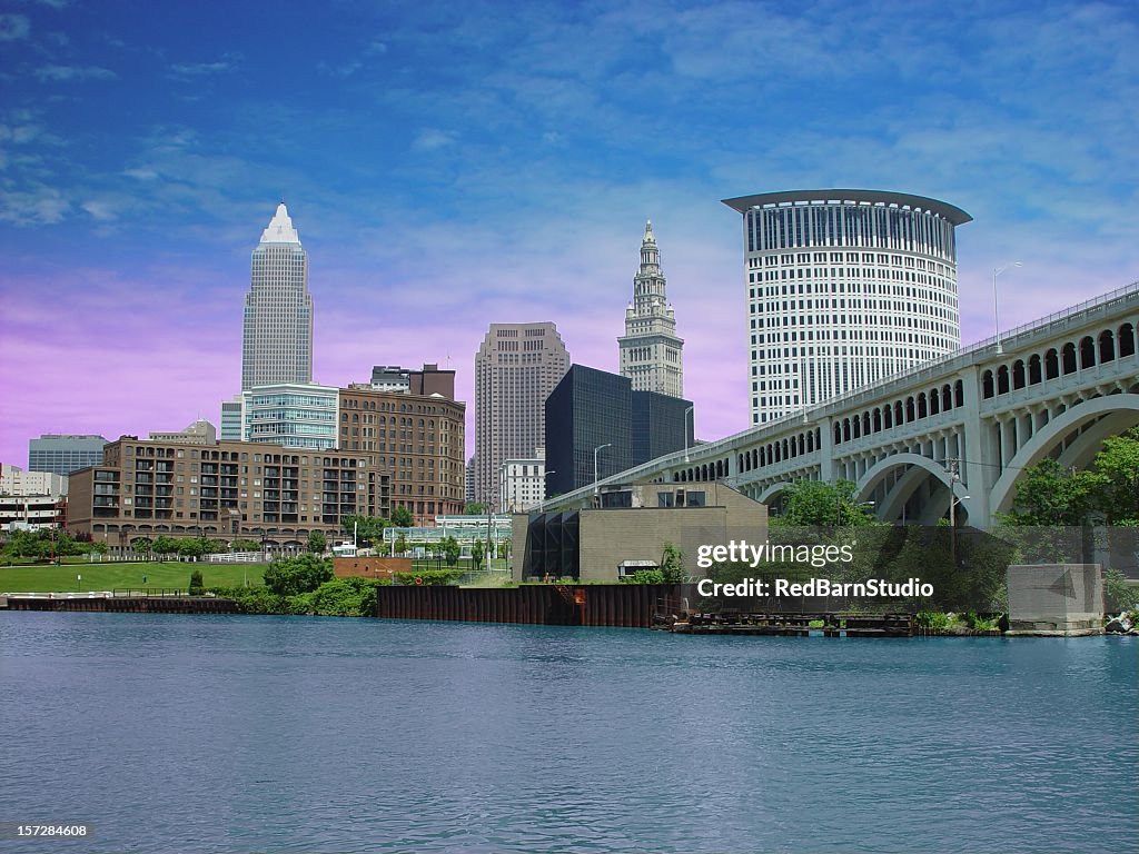 Ville de Cleveland et de la rivière Cuyahoga.