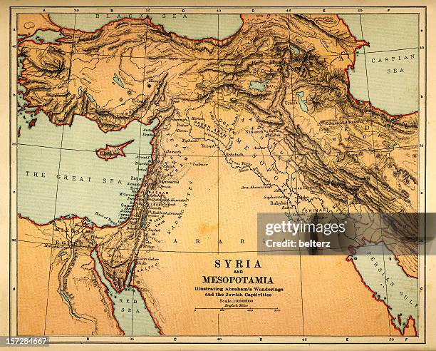 syria and mesopotamia retro map - mesopotamian stock pictures, royalty-free photos & images