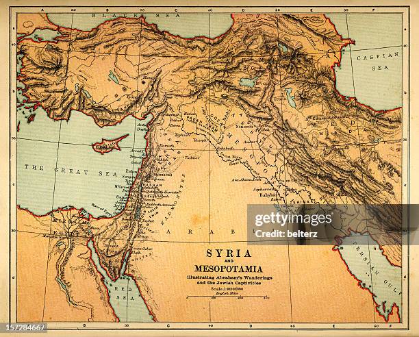 syria and mesopotamia retro map - persian gulf bildbanksfoton och bilder