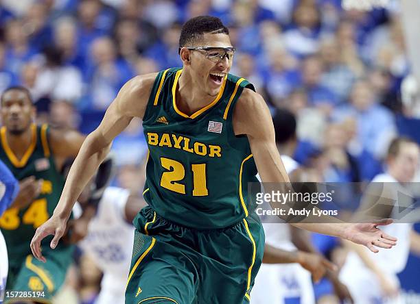 Isaiah Austin of the Baylor Bears celebrates during the game against the Kentucky Wildcats at Rupp Arena on December 1, 2012 in Lexington, Kentucky.