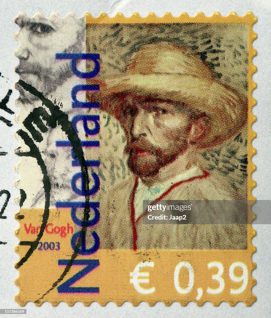 Selfportrait do famoso artista Van Gogh em neerlandês Carimbo (2003