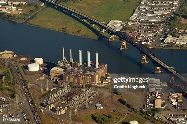 aerial of a power plant - essex county new jersey stock pictures, royalty-free photos & images