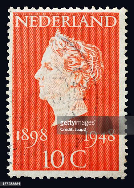 dutch stamp (1948)  showing queen wilhelmina of the netherlands portrait - postage stamp stock pictures, royalty-free photos & images