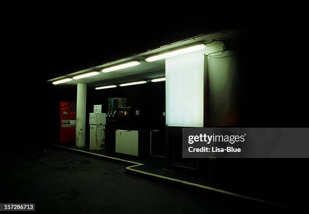 1960s style gas station.copyspace. - advertising column stock pictures, royalty-free photos & images