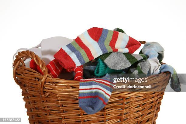 socks and underwear in basket - dirty sock stock pictures, royalty-free photos & images