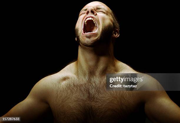 screaming l'esprit - men hairy chest photos et images de collection