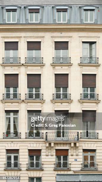 front view of paris architecture - paris balcony stock pictures, royalty-free photos & images