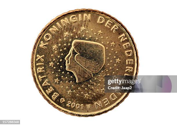 50 euro cent coin (2001) with dutch queen beatrix portrait - benelux 個照片及圖片檔