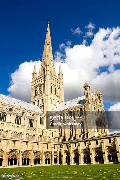 norwich cathedral from the cloisters - norwich cathedral stock pictures, royalty-free photos & images