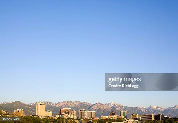 city skyline with lots of sky - wasatch mountains stock pictures, royalty-free photos & images