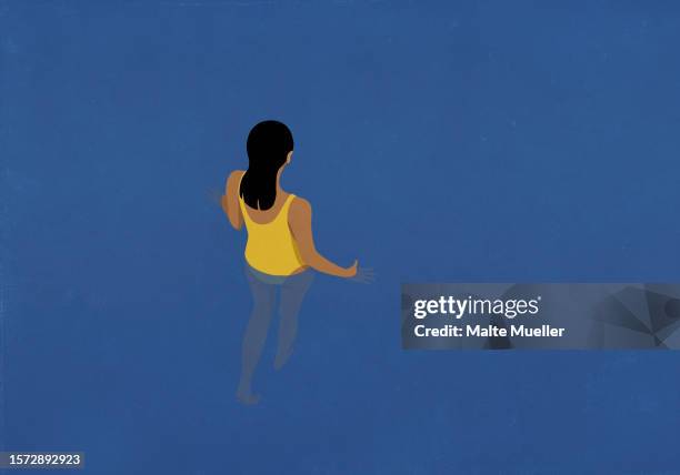 woman walking into blue water - schwimmer von oben stock-grafiken, -clipart, -cartoons und -symbole