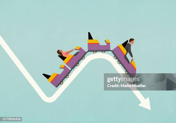 ilustraciones, imágenes clip art, dibujos animados e iconos de stock de investors riding chaotic, descending arrow - bolsa de valores