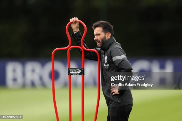 Head coach and manager Carlos Corberan of West Bromwich Albion looks on during a training session at West Bromwich Albion Training Ground on August...