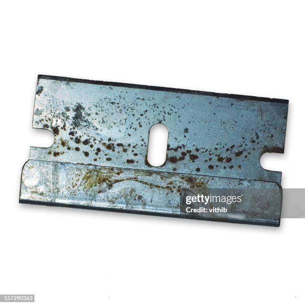 rusty old razor blade isolated on white - blade stock pictures, royalty-free photos & images