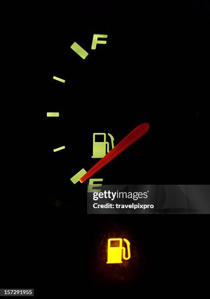 empty fuel guage with warning light - gasoline shortage stock pictures, royalty-free photos & images
