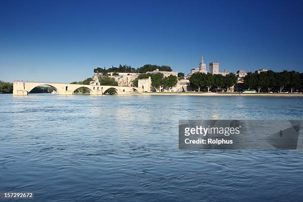 avignon bridge with blue sky summertime - rhone river stock pictures, royalty-free photos & images