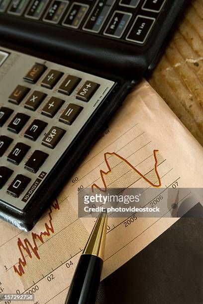 business newspaper, pen, calculator - mutual fund stock pictures, royalty-free photos & images