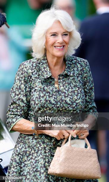 Queen Camilla visits the Sandringham Flower Show on the Sandringham estate on July 26, 2023 in Sandringham, England.