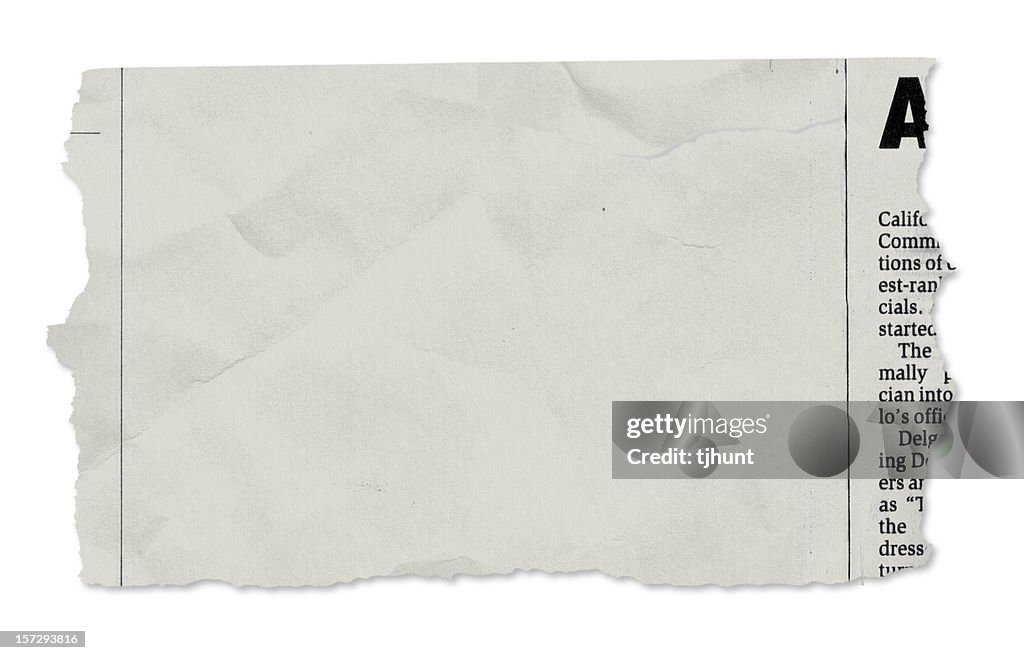 Single newspaper tear - on white