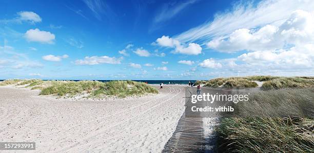 panorama-blick auf den strand mit promenade in skagen-denmark (xl - kattegat stock-fotos und bilder
