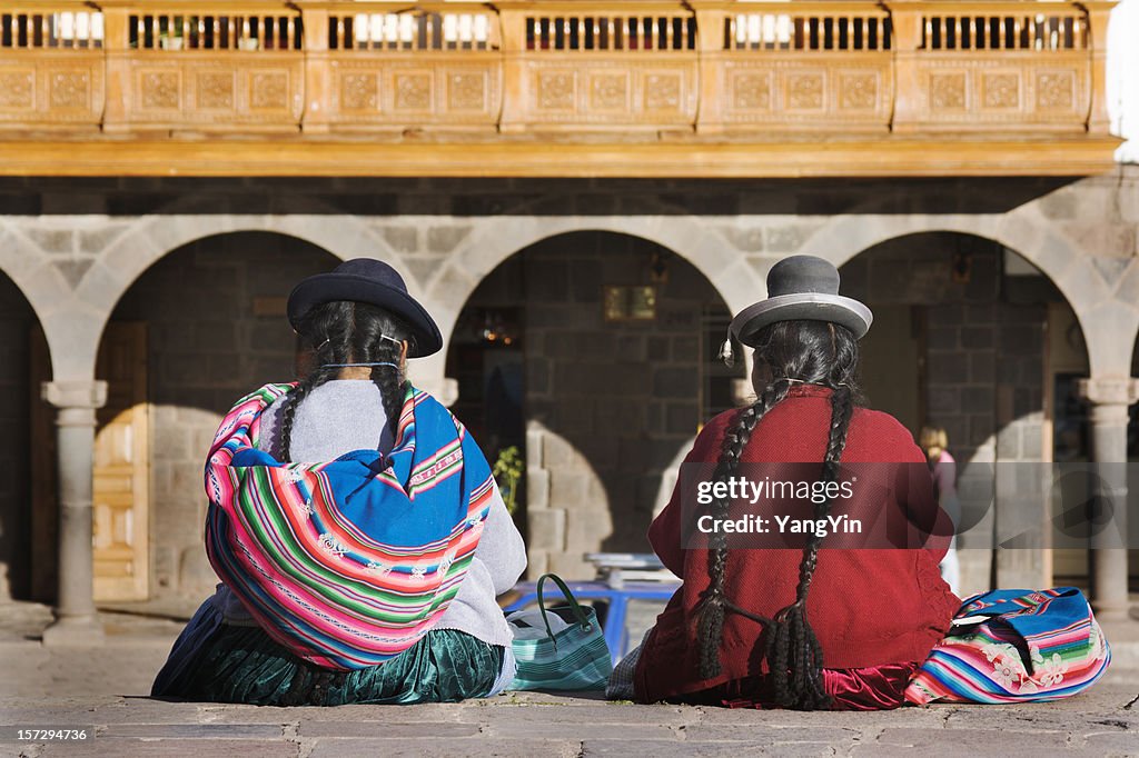 Cuzco, Peru—Indigenous Latin American Women Sitting in Traditional Clothing