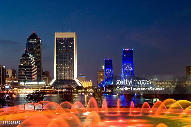 stunning skyline of jacksonville of florida at night - jacksonville florida stock pictures, royalty-free photos & images