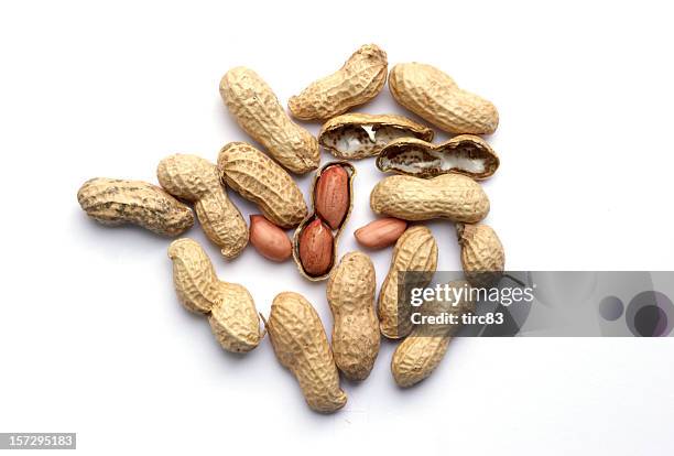 monkey nuts in shells on white - peanuts isolated stock pictures, royalty-free photos & images