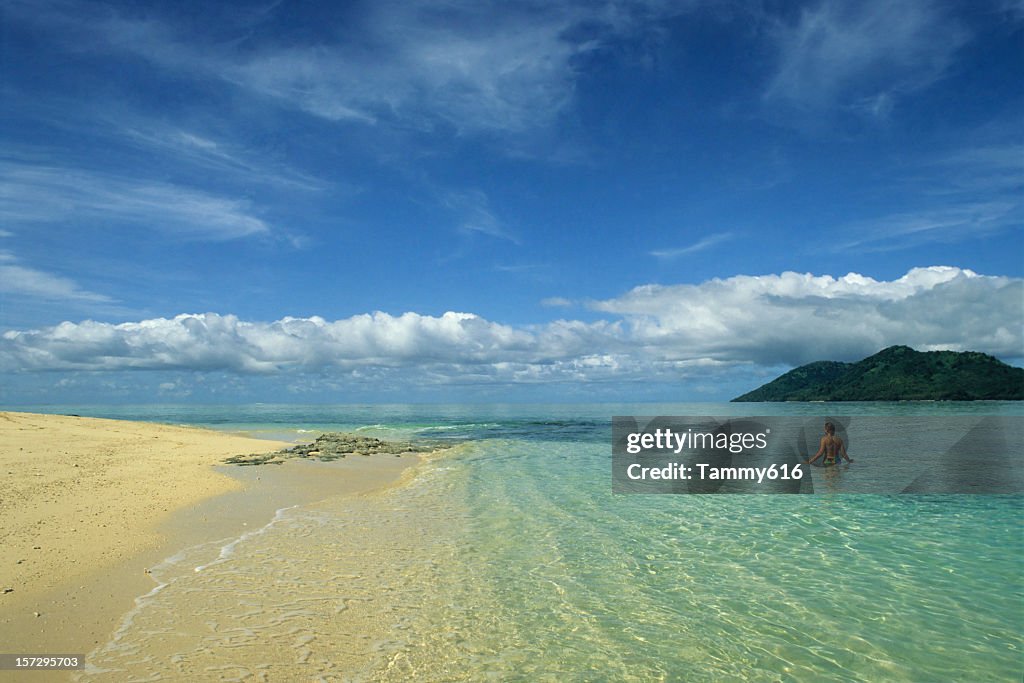 A breath-taking view of Fantasy Island with clear waters