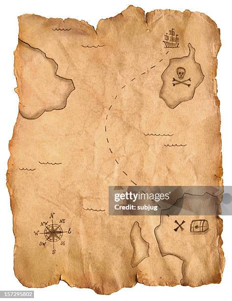 pirate treasure map - schatkist stockfoto's en -beelden