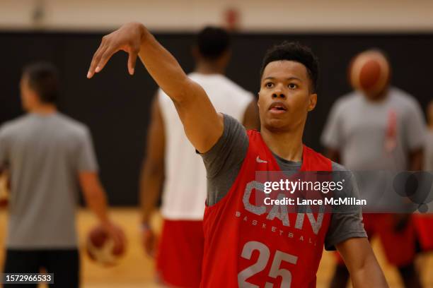 August 2 - Trae Bell-Haynes of Canada's men's basketball team is pictured during the FIBA Men's Basketball World Cup training camp at the OVO...