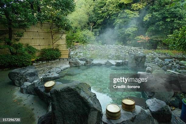 natural hot spring bath, hakone, japan - hot springs stock-fotos und bilder